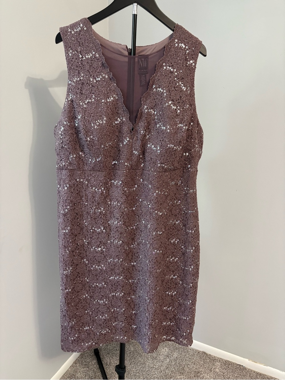Nightway Sequined Lace Cocktail Dress 22W Mauve Shimmer Romantic Glam Party - Picture 2 of 10
